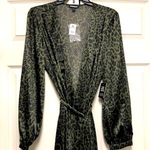 COPY - Satin Leopard Print Belted Wrap Kimono Cover-Up